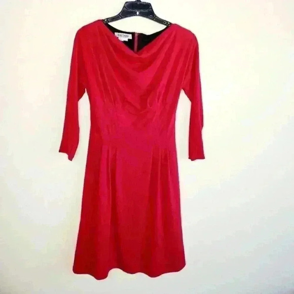 Kay Unger cowl neck midi dress size 2 red knee length - Picture 2 of 12